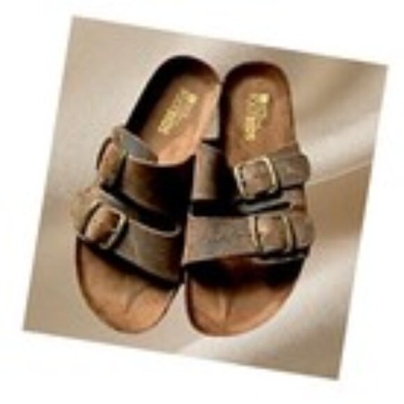 White Mountain Helga Sandals Womens 9M Slip On Slides Brown Leather Buckles - Picture 1 of 7